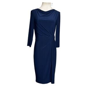 Ralph Lauren navy blue 3/4 sleeves cowl neck front knot dress size 2